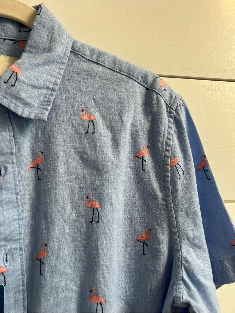 🦩 NWT Caribbean Joe Light Blue Button-Down Shirt Pink Flamingo Mens Small